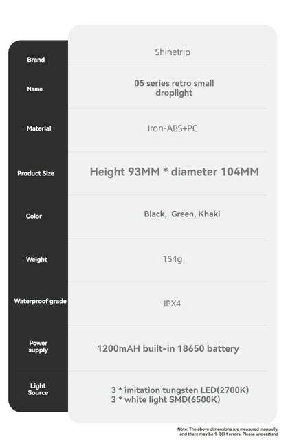 Shine Trip Outdoor Retro Smalldroplight, Campsite Lamp, Atmosphere Lamp, USB Charging Tent Light, LED Camping Hangling Lamp Daniel’s Outdoor Company