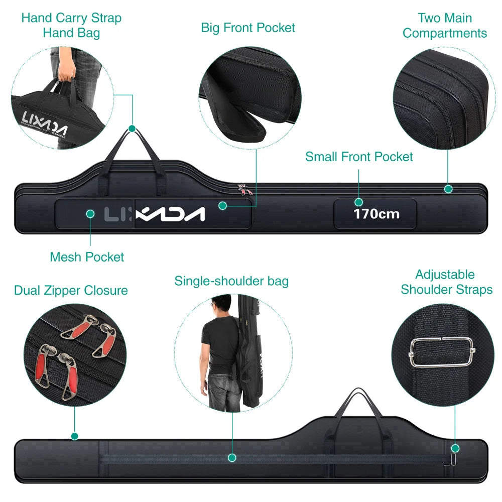 Lixada 100/130/150cm Fishing Bag Portable Folding Fishing Rod Reel Bag Fishing Tackle Carry Case Carrier Bag backpack fishing Daniel’s Outdoor Company