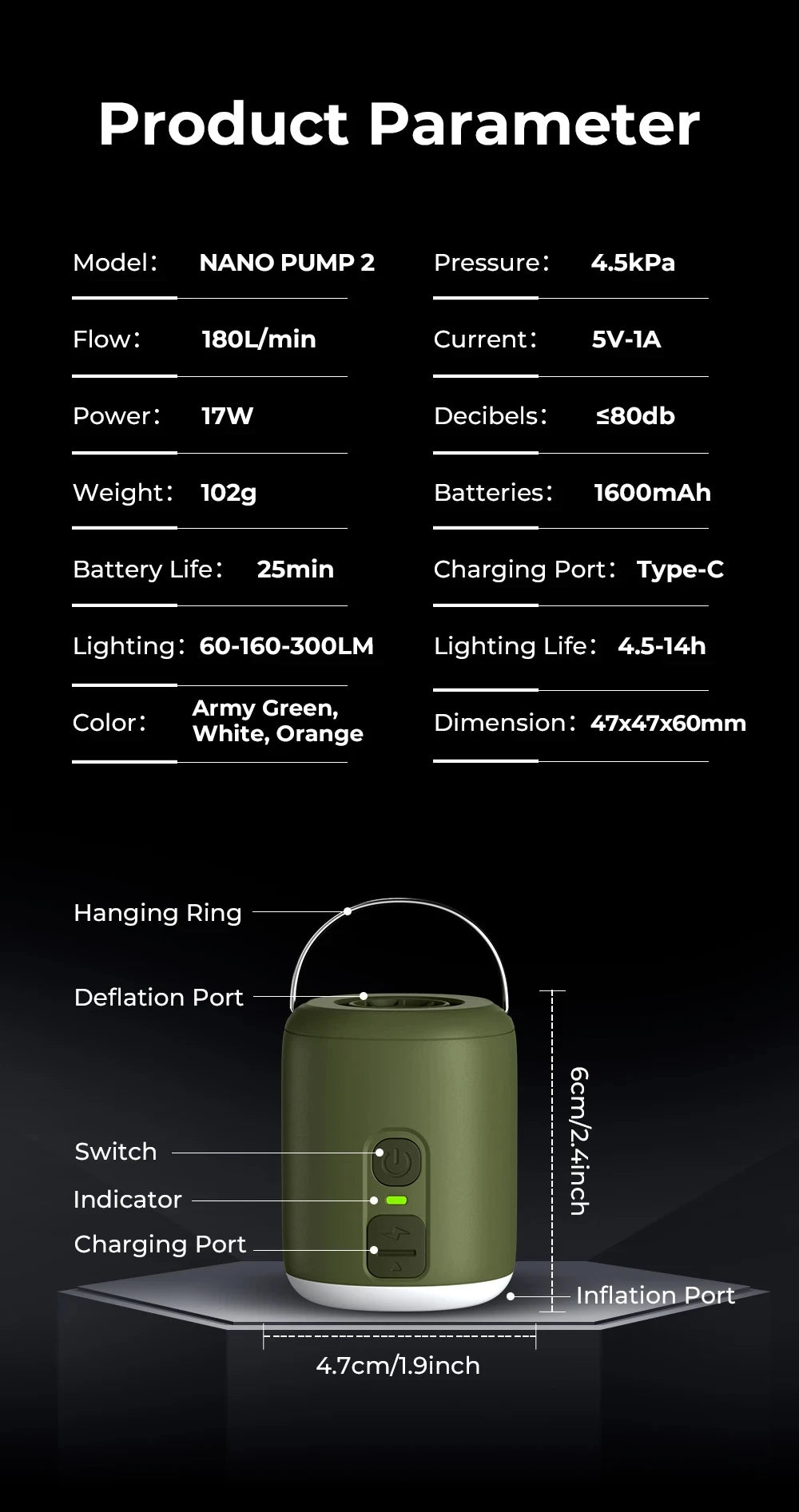 WESTTUNE Tiny Air Pump with Camping Lantern 4.5kPa Air Pump with Magnetic Design for Inflatable Air Mattress Sleeping Pads Daniel’s Outdoor Company