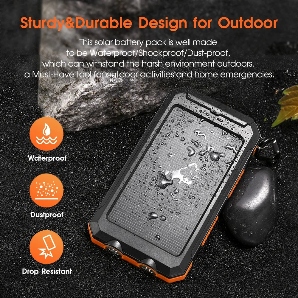 10000mAh Solar Charging Power Bank,Dual USB & Type C Output Port Multicharger Power Bank with Flashlight and Compass Daniel’s Outdoor Company