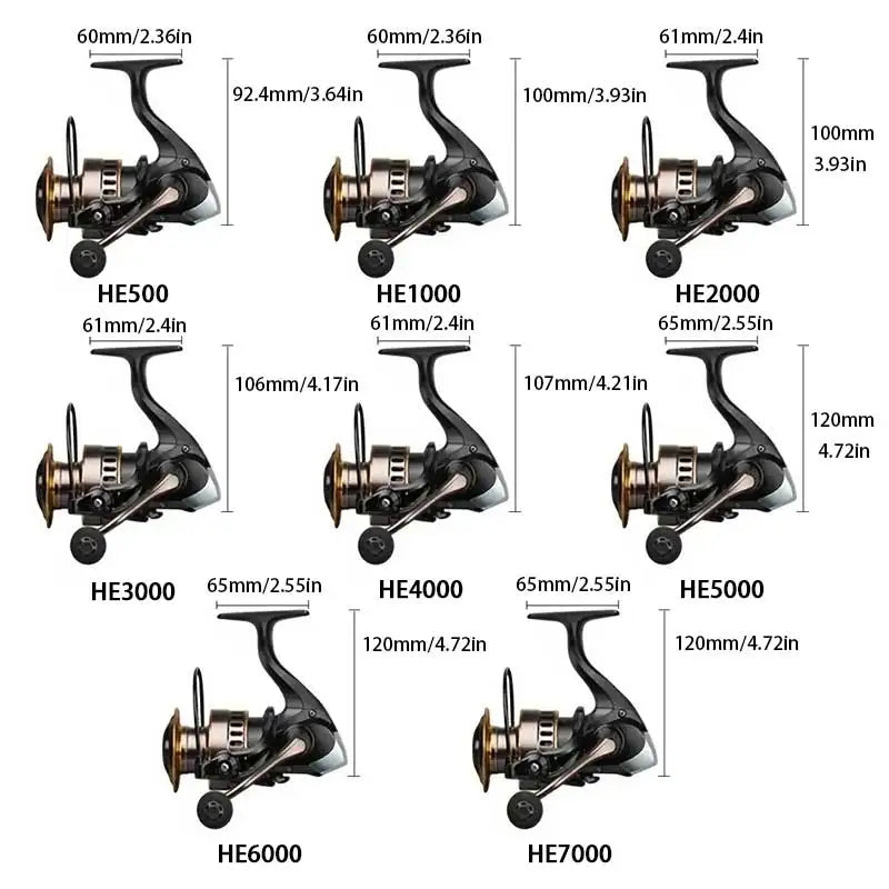 1 Piece Two-Hand Rotating Fishing Reel, He1000-7000 Series, 5.2:1 Gear Ratio, 22.05lb Extraction, Smooth and Sensitive Aluminum Alloy Body, Pa Nylon, Left/Right Hands Can Be Changed, Suitable for Freshwater and Saltwater Daniel’s Outdoor Company