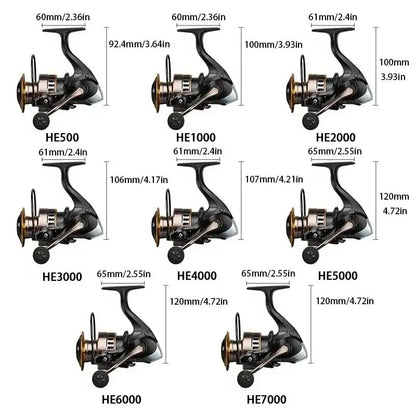 1 Piece Two-Hand Rotating Fishing Reel, He1000-7000 Series, 5.2:1 Gear Ratio, 22.05lb Extraction, Smooth and Sensitive Aluminum Alloy Body, Pa Nylon, Left/Right Hands Can Be Changed, Suitable for Freshwater and Saltwater Daniel’s Outdoor Company