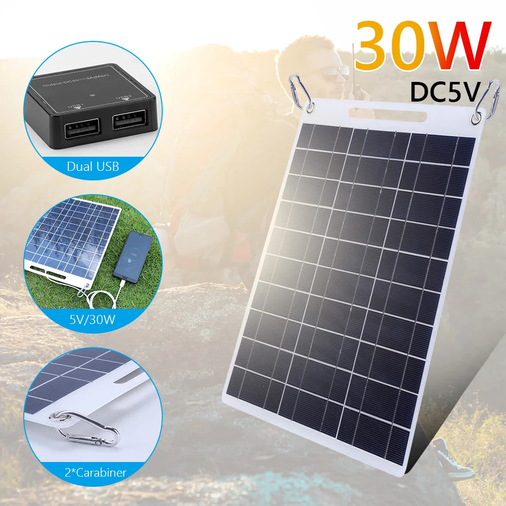 30W Solar Panel Portable 5V Fast-charging Cell Board Outdoor Emergency Charging Battery Camping Hiking Travel Phone Charger Daniel’s Outdoor Company