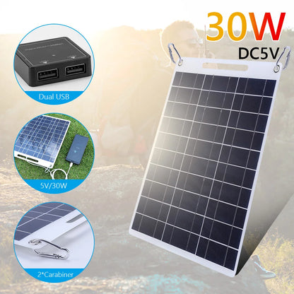 30W Solar Panel Portable 5V Fast-charging Cell Board Outdoor Emergency Charging Battery Camping Hiking Travel Phone Charger Daniel’s Outdoor Company