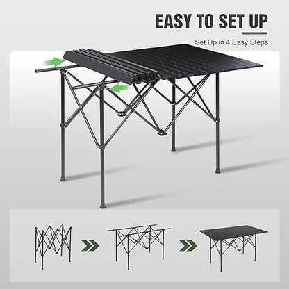 Foldable roll up Camping Table, Lightweight and Portable Compact Metal Camping Table, Suitable for Outdoor barbecues and picnics Daniel’s Outdoor Company