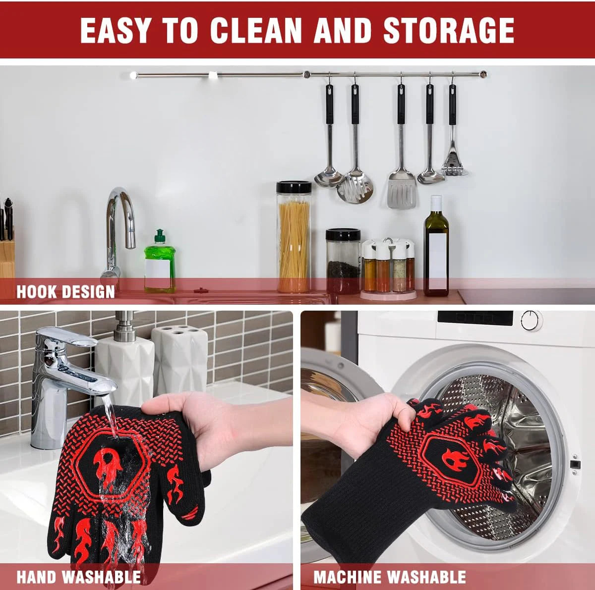BBQ Grill Gloves High Temp Resistance Fireproof Glove for Grilling Smoking Barbecue - Washable Long Oven Mitts Extreme Hot Proof Daniel’s Outdoor Company