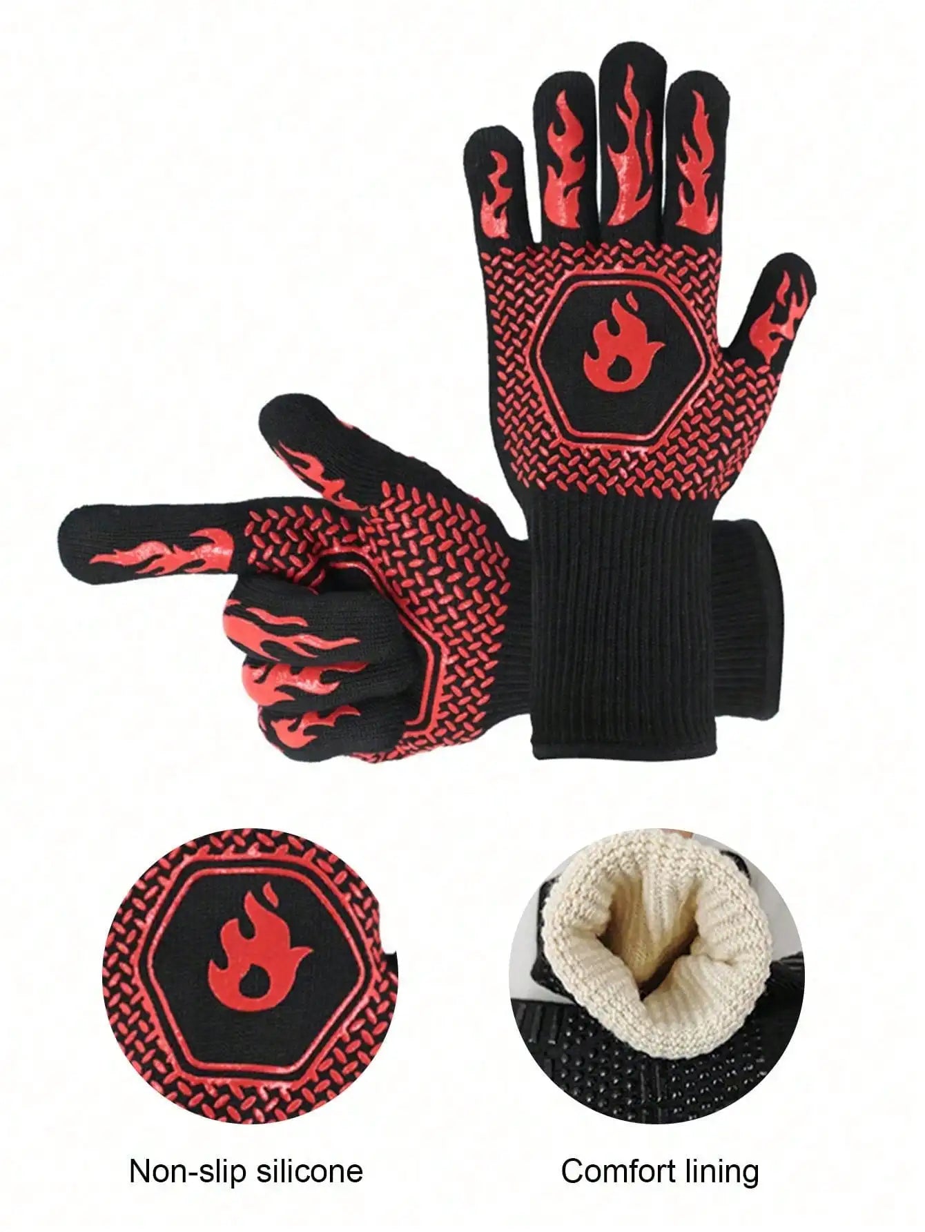 2PCS 500 Heat-insulating Resistant BBQ Gloves Fireplace Grilling Gloves Anti-scald Oven Glove for Ktichen Baking Grill Microwave Daniel’s Outdoor Company