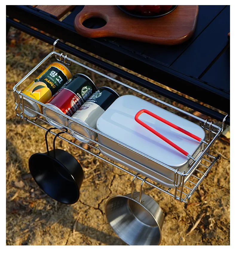 Outdoor Aluminum Table Side Storage Rack Hanging Mesh IGT Table Expansion Bracket Folding Table Extension Basket Folding Rack Daniel’s Outdoor Company