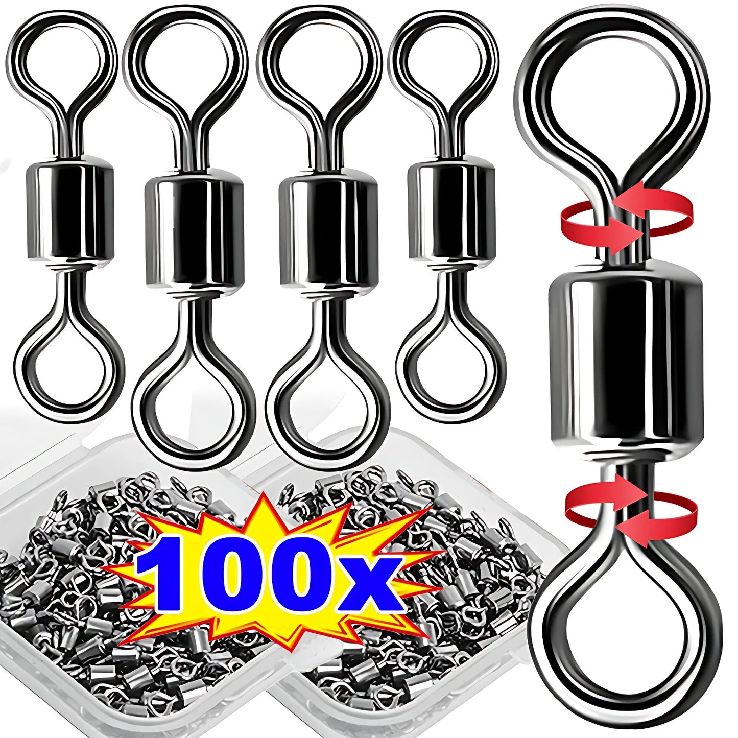 50/100Pcs Stainless Steel Fishing Connector Corrosion Resistance Barrel Bearing Rolling Swivel Solid Ring Connector Accessories Daniel’s Outdoor Company