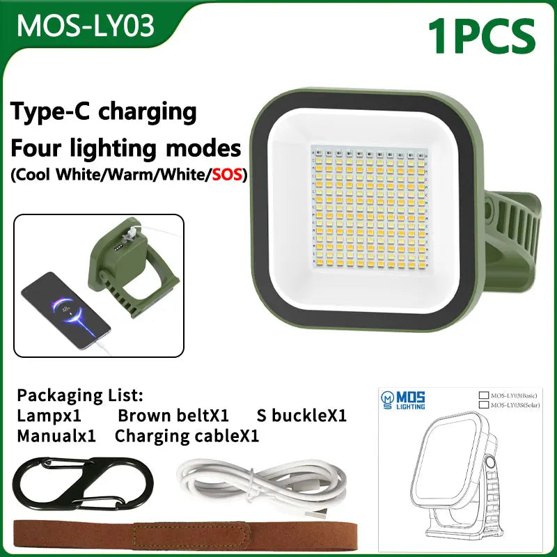 MOSLIGHTING Solar Chargin Tent Strong Light with Magnet Zoom Portable Torch Camping lantern Work Maintenance Lighting 80W LED Daniel’s Outdoor Company