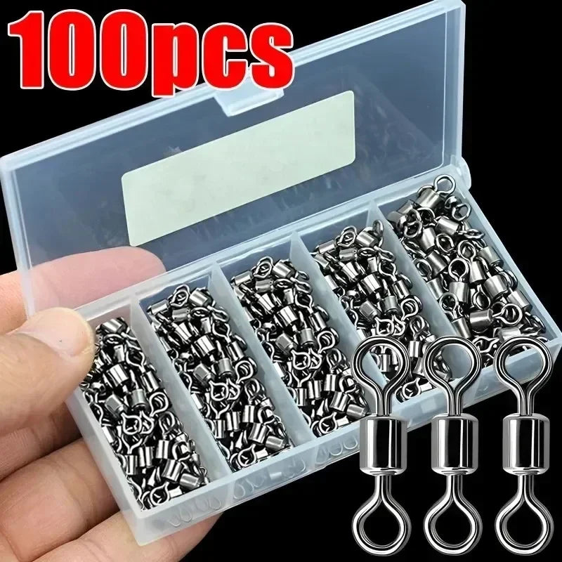 50/100Pcs Stainless Steel Fishing Connector Corrosion Resistance Barrel Bearing Rolling Swivel Solid Ring Connector Accessories Daniel’s Outdoor Company