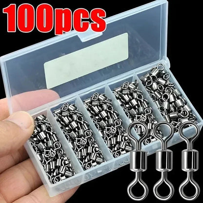 50/100Pcs Stainless Steel Fishing Connector Corrosion Resistance Barrel Bearing Rolling Swivel Solid Ring Connector Accessories Daniel’s Outdoor Company