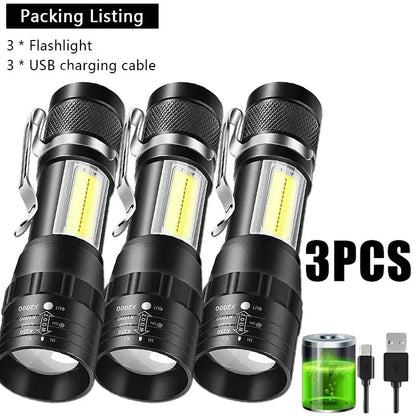 Portable Rechargeable LED Flashlight with Pen Clip Zoomable Waterproof Torch with Side Light Outdoor Camping Emergency Lantern - Daniel’s Outdoor Company