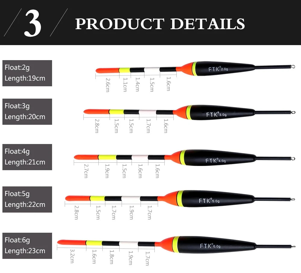 FTK 2g-6g Fishing Float Set 19-23cm 5pcs/pack Barguzinsky Professional Vertical Buoy Accessories Fishing Float Pesca Daniel’s Outdoor Company