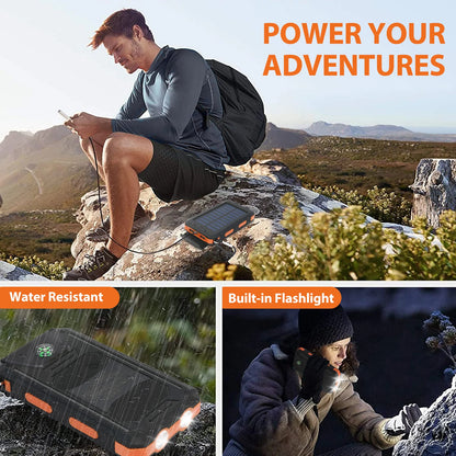20000mAh Solar Power Bank Portable Solar Charger Waterproof Dual 5V USB Ports 2 LED Light Flashlight For Cell IPhone Outdoor Daniel’s Outdoor Company