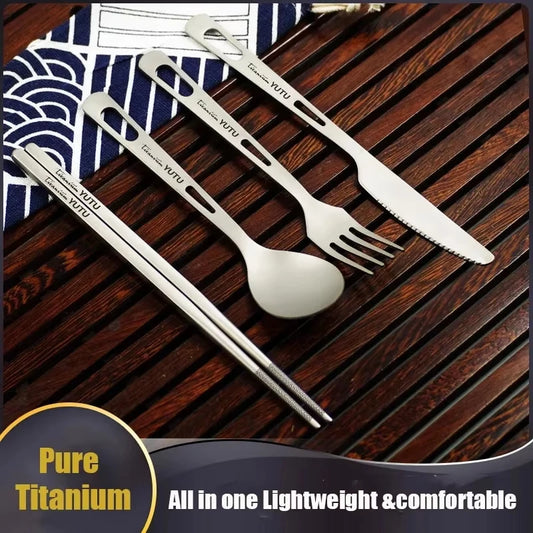 Pure Titanium Tableware Set Household Frosted Knife and Fork Spoon Chopsticks Travel Camping Portable Knife Fork Set Daniel’s Outdoor Company