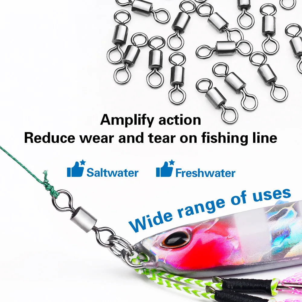 50Pcs Bearing Swivel Fishing Connector Stainless Steel Carp Snap Fishhook Lure Solid Ring Swivel Tackle Fishing Accessories Daniel’s Outdoor Company