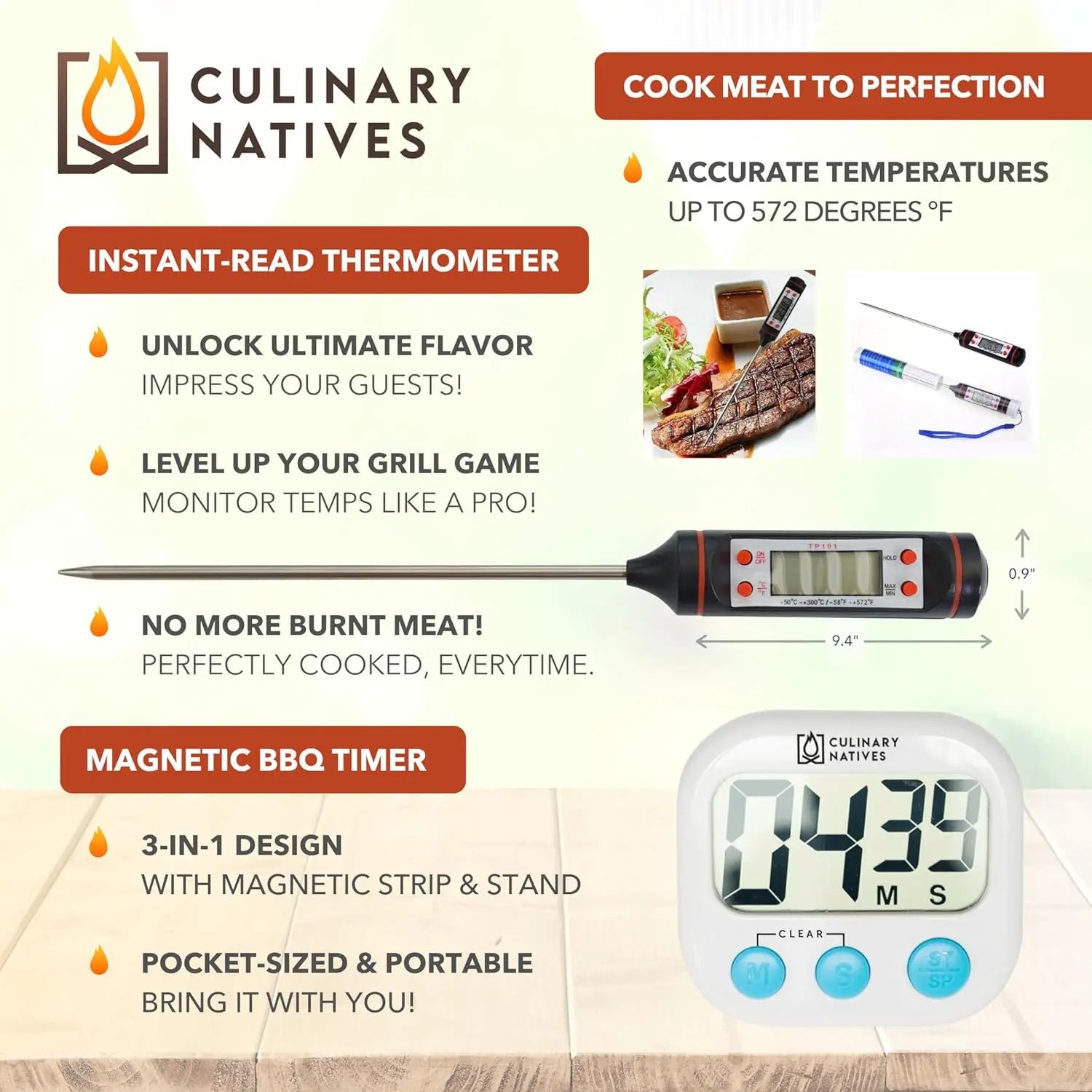 Heat-Resistant BBQ Gloves & Meat Claws Set with Thermometer, Timer, Brush for Grilling Daniel’s Outdoor Company