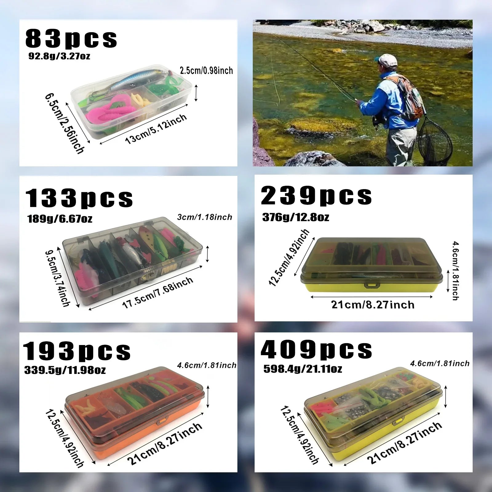 Fishing 83/133/193/239/409pcs Fishing Lure Kit For Trout/Pike/Bass Multi-Lure Fishing Set Layered Tackle Pro Gear Tackle Box Daniel’s Outdoor Company