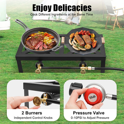 8000W Portable Double Burner Outdoor Gas Stove Propane Cooker with Adjustable 0-10Psi Regulator Hose for Patio Camping, BBQ Daniel’s Outdoor Company