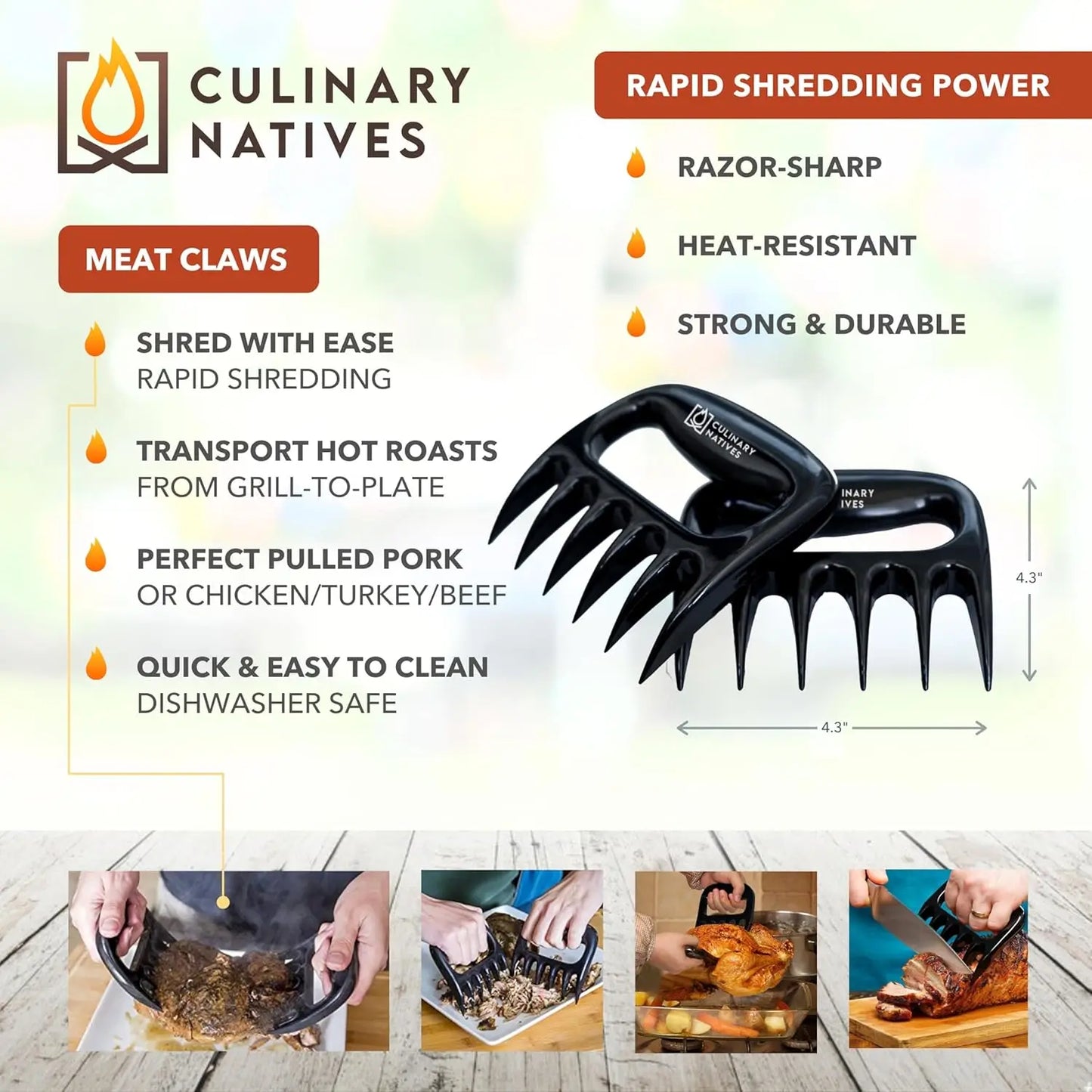 Heat-Resistant BBQ Gloves & Meat Claws Set with Thermometer, Timer, Brush for Grilling Daniel’s Outdoor Company
