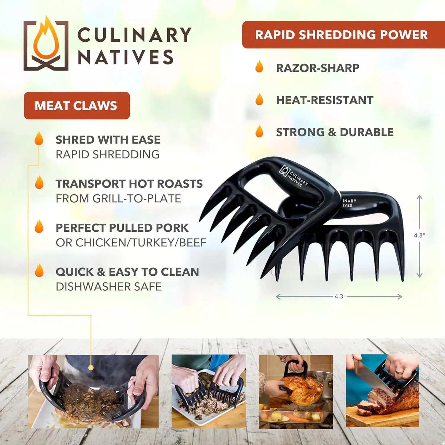 Heat-Resistant BBQ Gloves & Meat Claws Set with Thermometer, Timer, Brush for Grilling Daniel’s Outdoor Company
