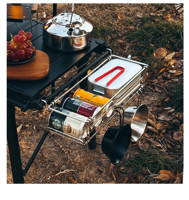 Outdoor Aluminum Table Side Storage Rack Hanging Mesh IGT Table Expansion Bracket Folding Table Extension Basket Folding Rack Daniel’s Outdoor Company