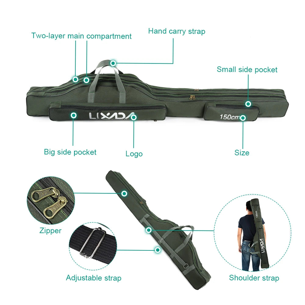 Lixada 100/130/150cm Fishing Bag Portable Folding Fishing Rod Reel Bag Fishing Tackle Carry Case Carrier Bag backpack fishing Daniel’s Outdoor Company