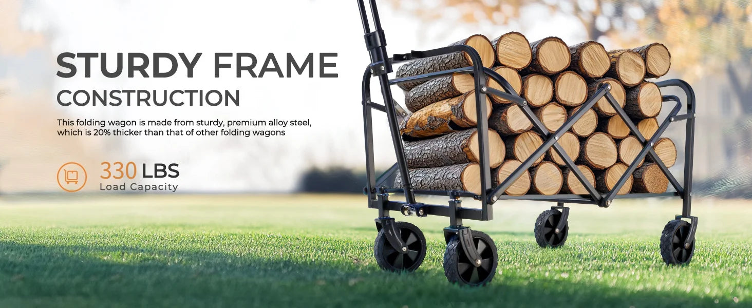 Heavy Duty Wagon Carts Foldable, Portable Wagons for Groceries, Beach Cart with All-Terrain Wheels  Drink Holders, Utility Wagon Daniel’s Outdoor Company