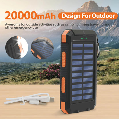 20000mAh Solar Power Bank Portable Solar Charger Waterproof Dual 5V USB Ports 2 LED Light Flashlight For Cell IPhone Outdoor Daniel’s Outdoor Company